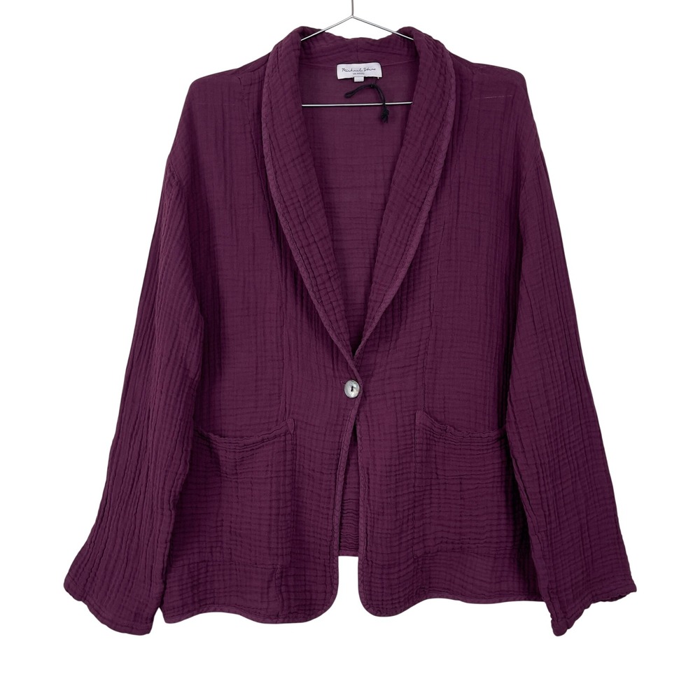 Michael Stars Dana Blazer Cotton Gauze Shawl Collar Large Purple Lagenlook